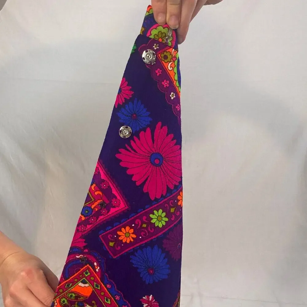 Vintage 1960s Tear Away Skirt Psychedelic Floral Print Purple Pink Green Neon